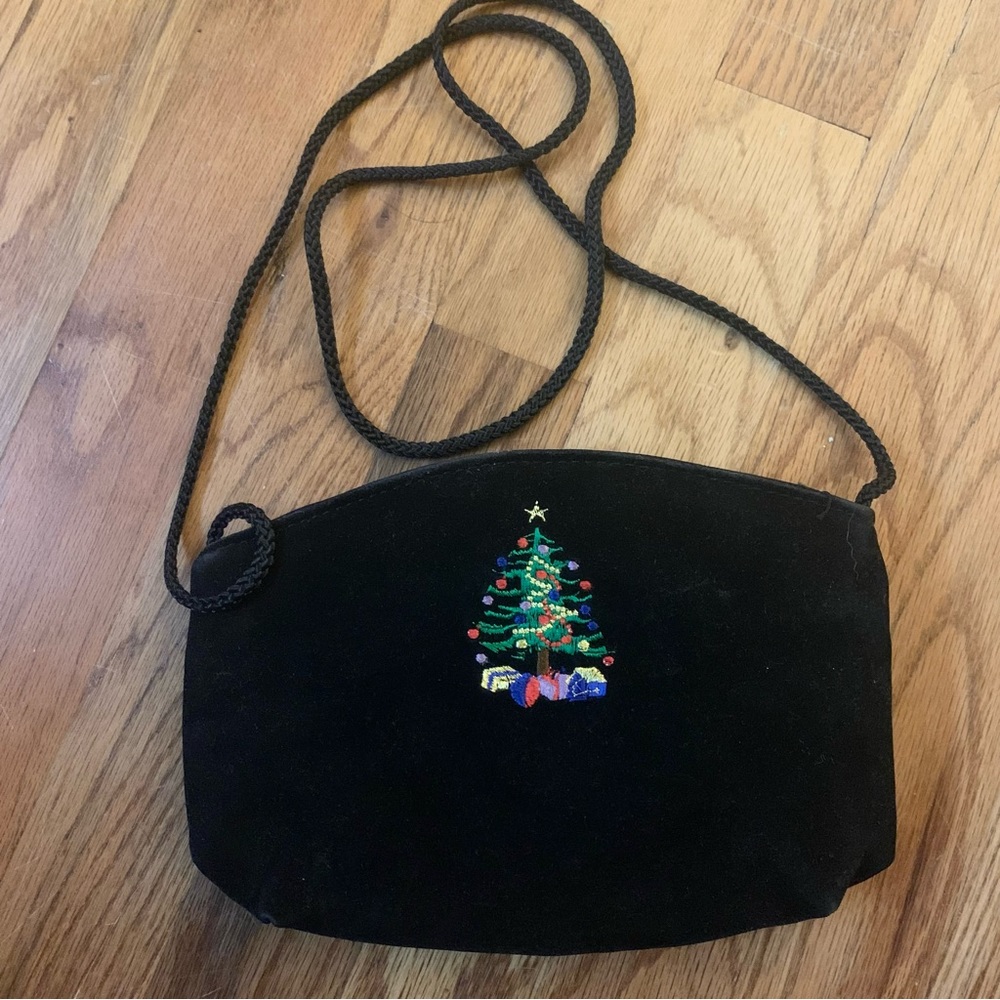 Vintage Black Suede Christmas Tree Mini Purse
